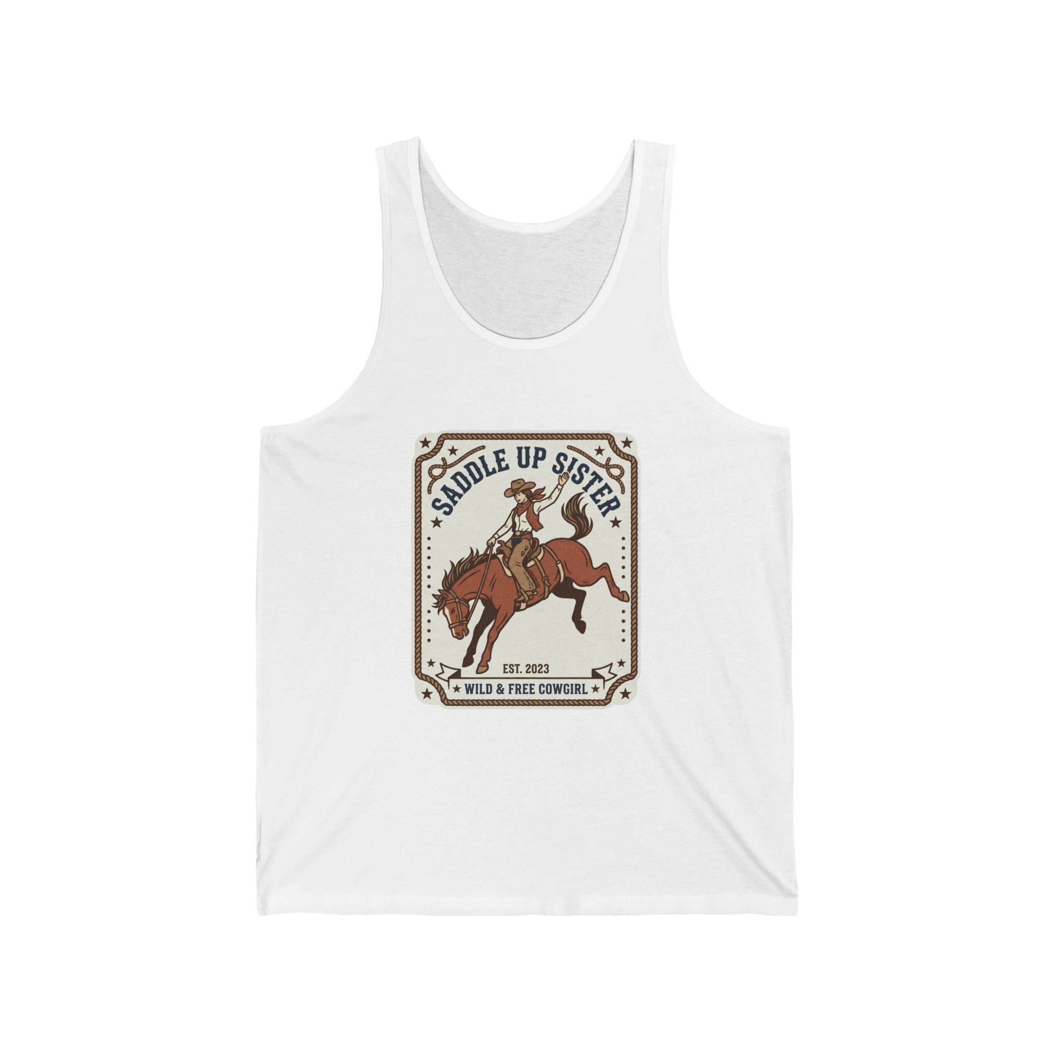 Saddle Up Sister Tank Top – Vintage Rodeo Cowgirl Graphic