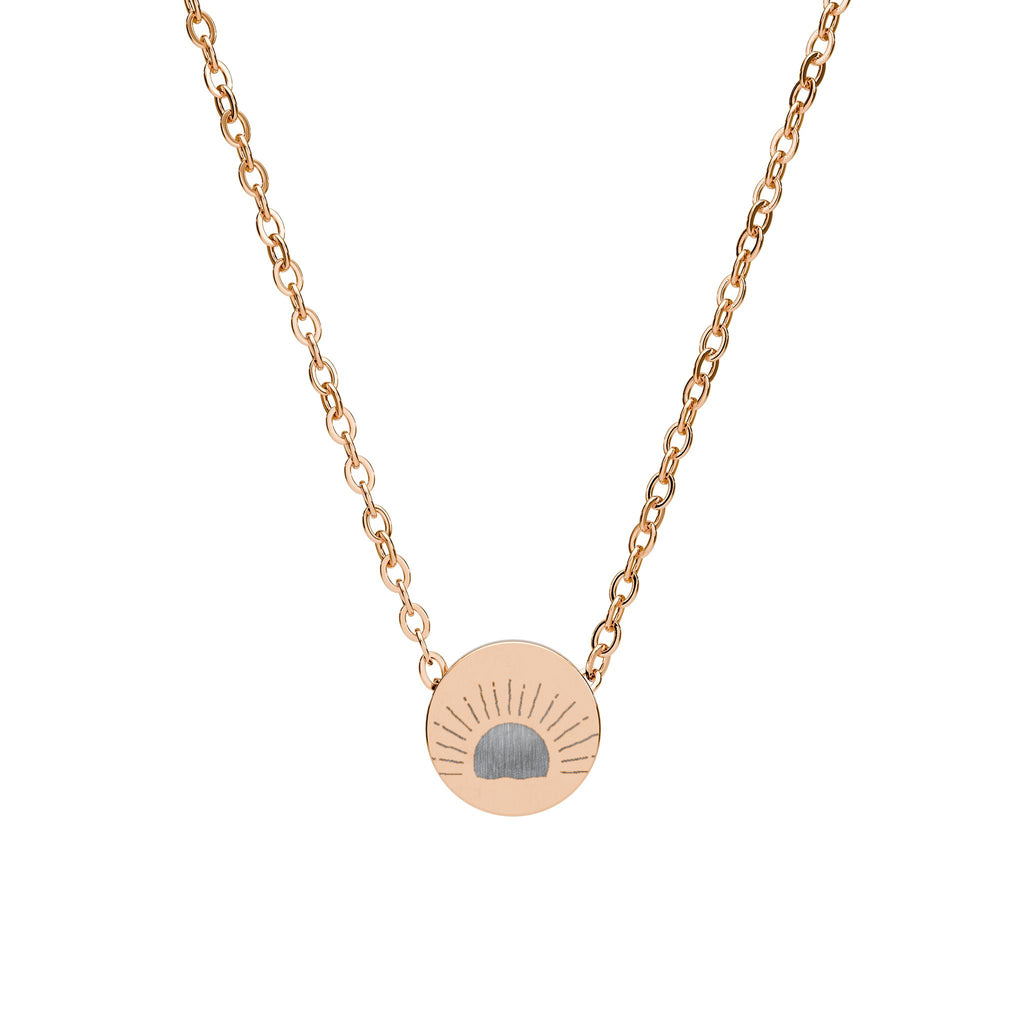 Mini Engraved Necklace — Sunrise Disc Pendant (Silver or Rose Gold)