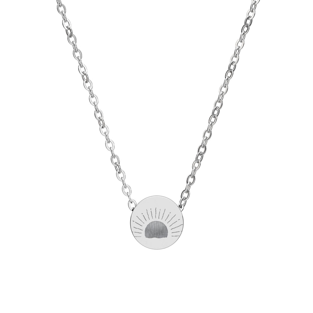 Mini Engraved Necklace — Sunrise Disc Pendant (Silver or Rose Gold)