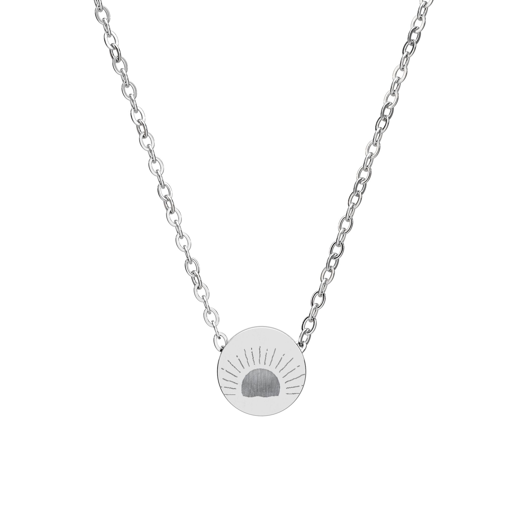 Mini Engraved Necklace — Sunrise Disc Pendant (Silver or Rose Gold)
