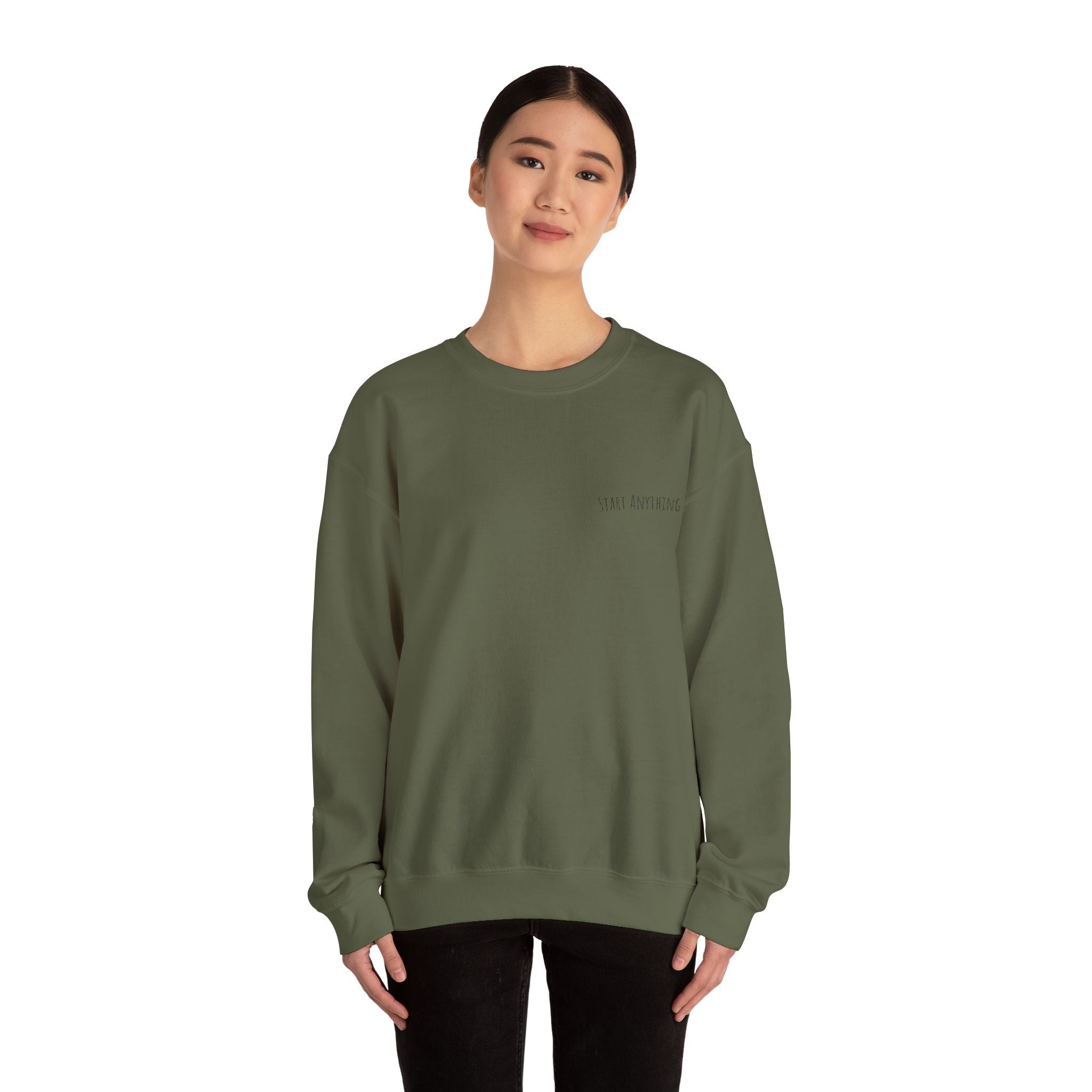 Minimal "Start Anything" Embroidered Crewneck Sweatshirt
